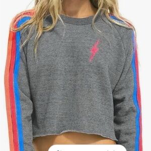 Aviator Nation cropped bolt & striped gray sweatshirt. size M perfect condition
